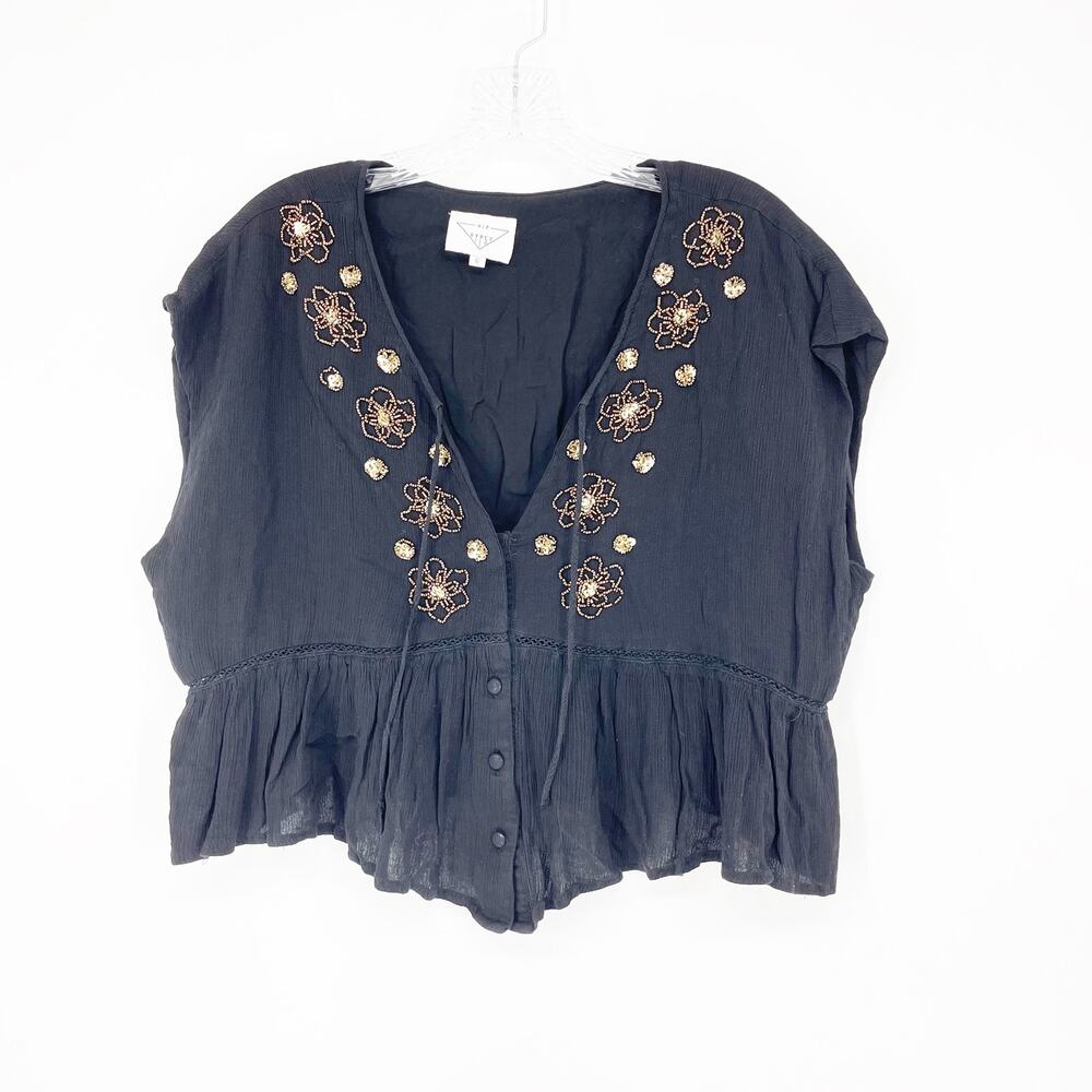 Hip Gypsy Boho Sequin Black Crop Top Size 6